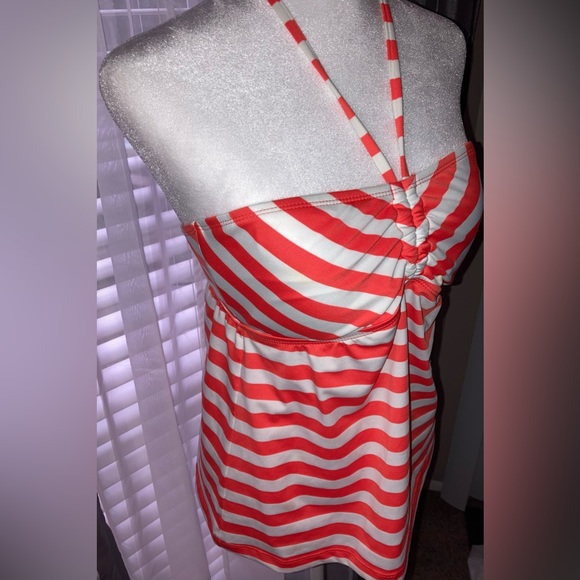 Mossimo Women’s Orange and White Striped Halter Spaghetti Strap Tankini M EUC - Picture 8 of 16